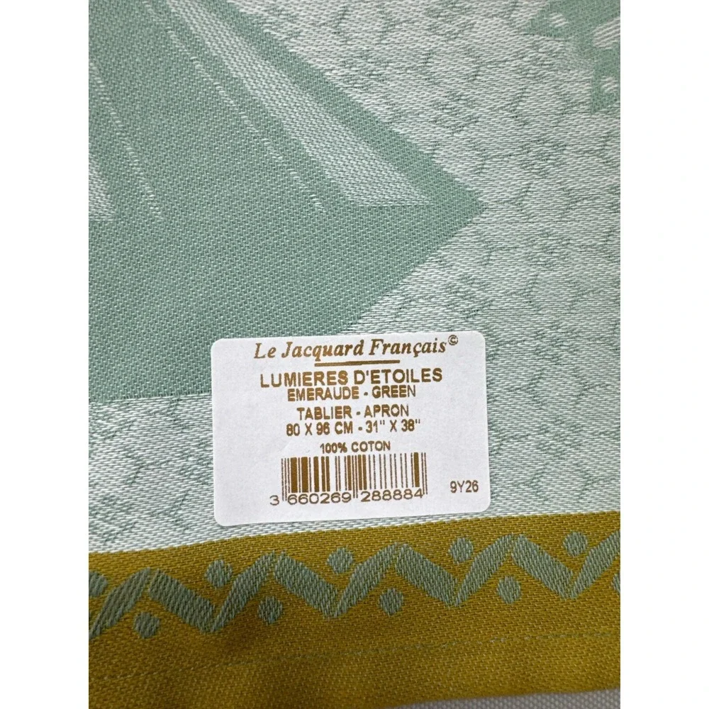 Le Jacquard Francais Apron 100% Cotton Lumieres D'Etoiles - Green 31 x 38 NWT‎